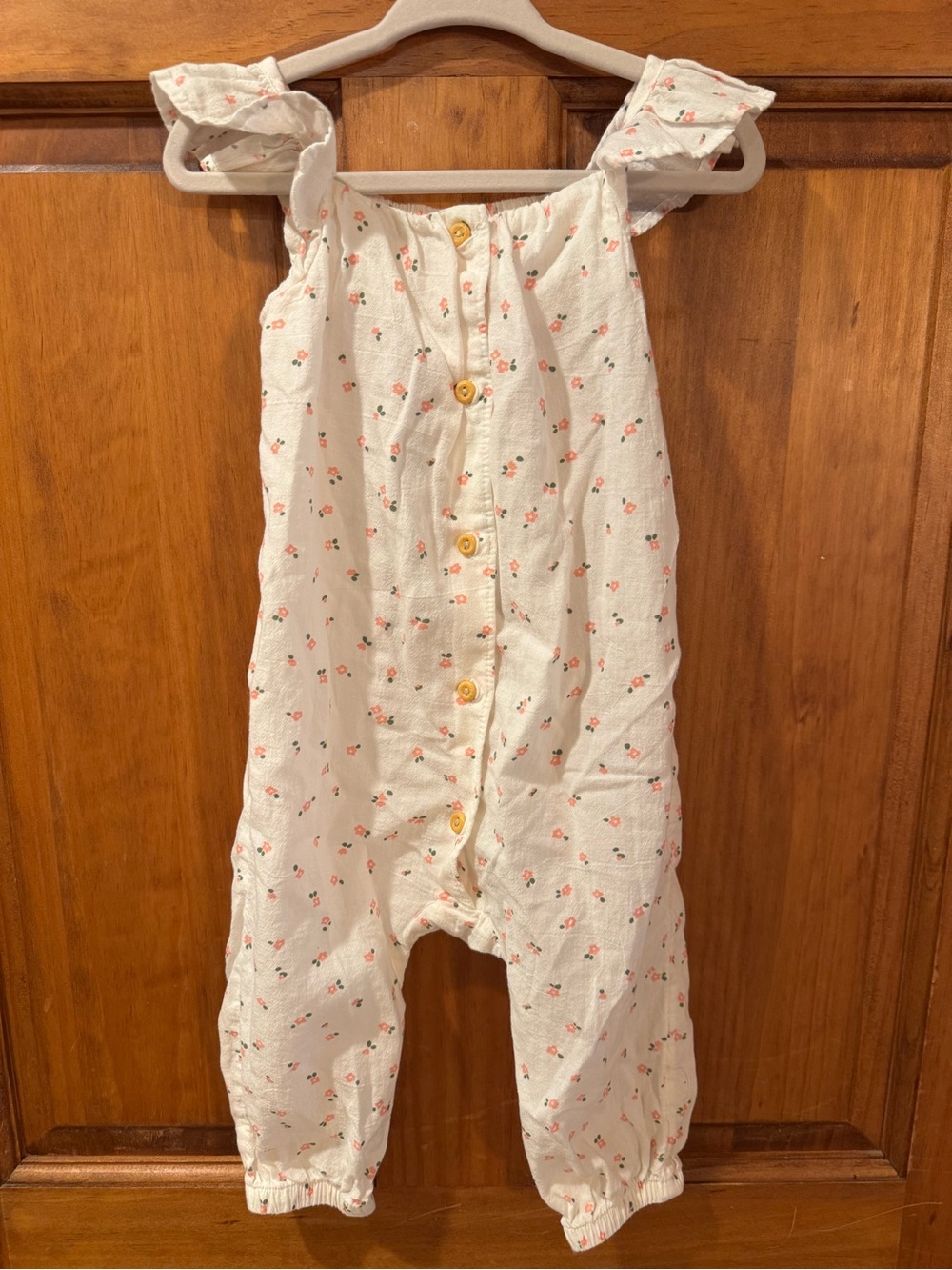 H&M Cream Floral Romper with Pink and Green Floral Print
